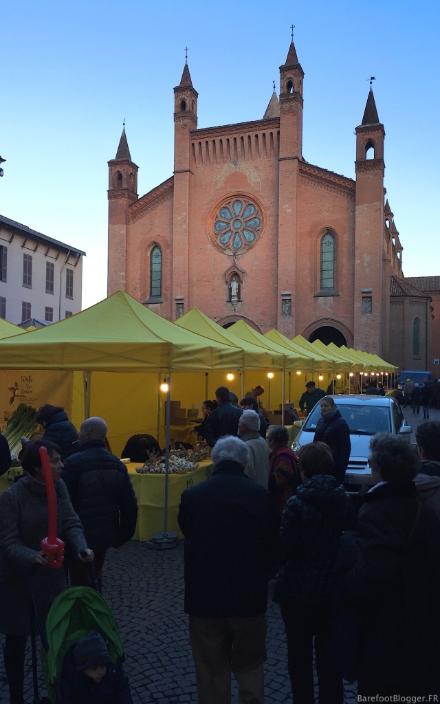 Visitors to Alba's White Truffle Festival filled the streets into the night. 
